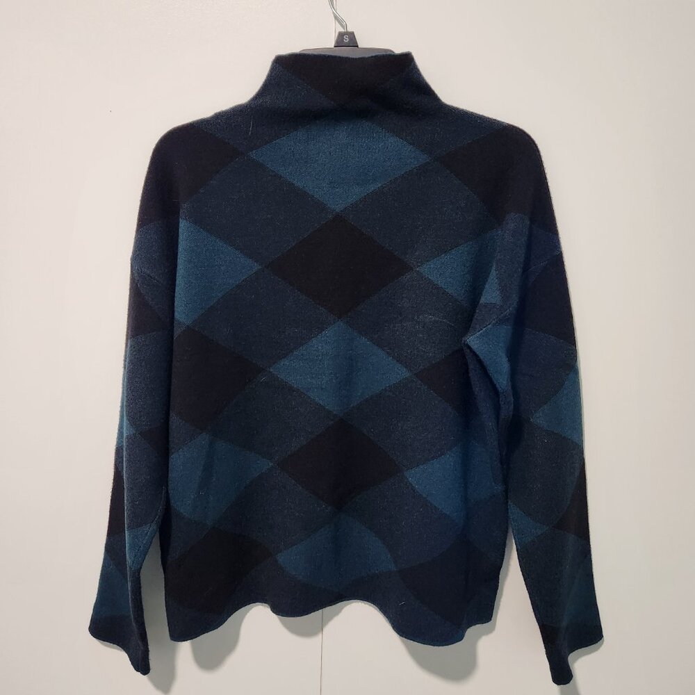 Tahari Green Black Plaid Design Mock Turtleneck Long Sleeve Sweater Large - Picture 6 of 6